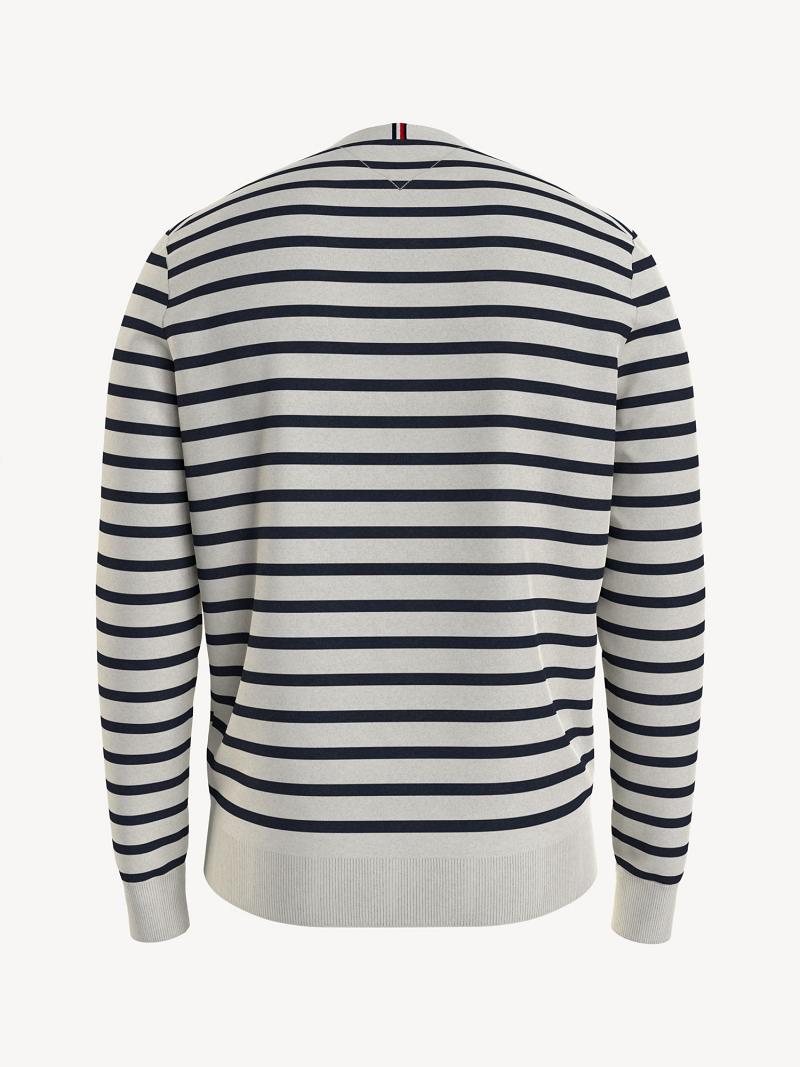 Férfi Tommy Hilfiger Essential Stripe Pulóverek Fehér Sötétkék | HU 947WNB